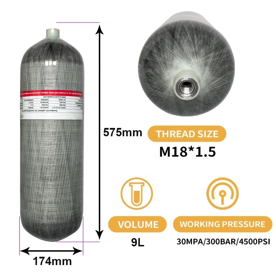 TUXING Wholesale 9L High Pressure 4500psi 30mpa 300bar Wrapped Composite Carbon Fiber Air Tank Scuba Dving Snorkeling Cylinder