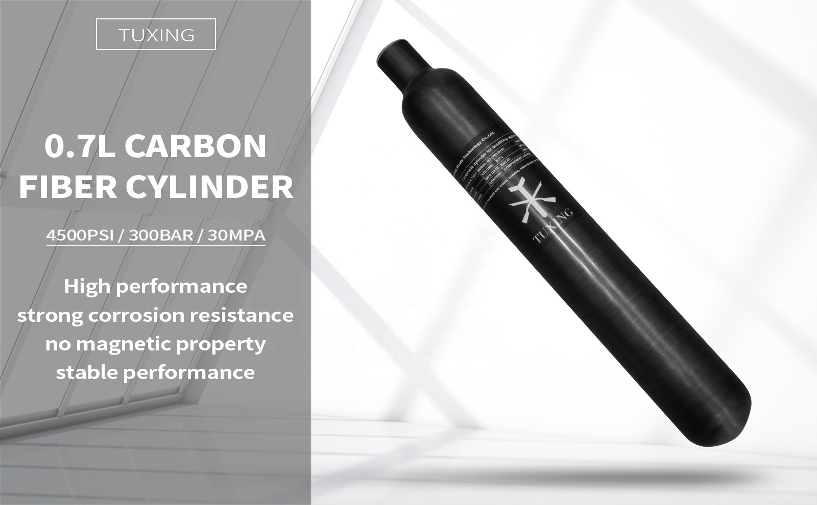 TUXING Hot sale 0.7L 300bar 4500psi 30mpa PCP Paintball Carbon Fiber Air Tank