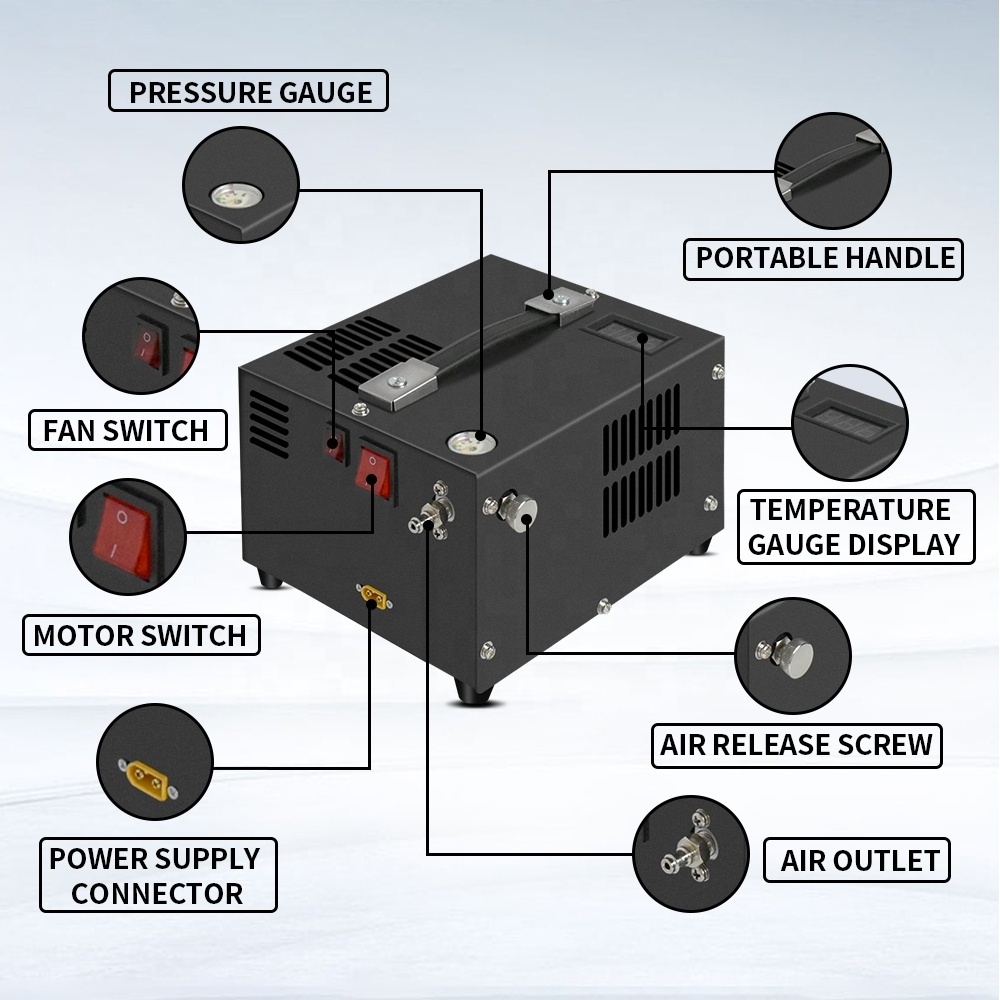 TUXING Manufacturer Direct Sale 4500psi 300bar 12V 110V 220V External Converter Paintball Hunting Snorkeling Air Compressor