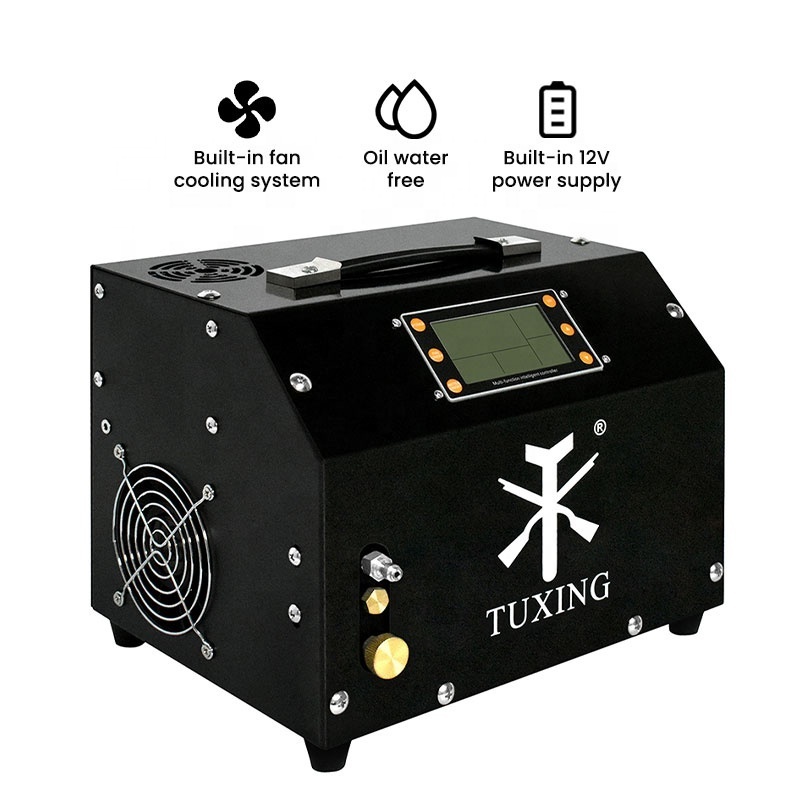 TUXING Low Price 4500psi 300bar 220V Electric Intelligence Auto Shut-off LCD Display Control Screen Pump 12V PCP Air Compressor