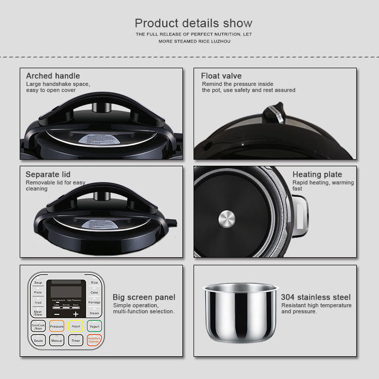 8 Qt 7-in-1 Multi-Use Programmable Slow Cooker Pressure Cooker Saute and Steamer with aluminum alloy inner pot Stainless steel