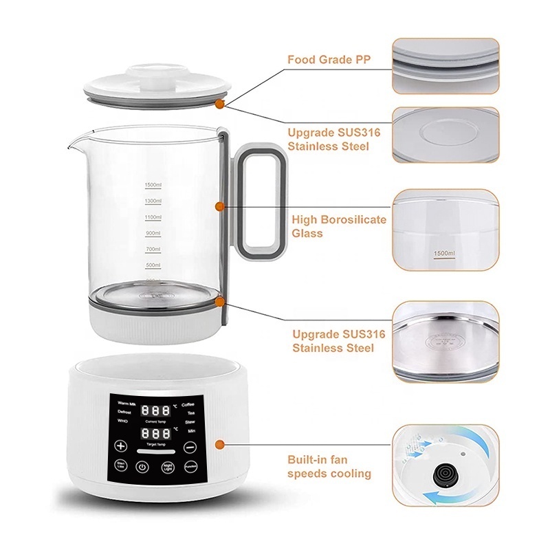 Quick cool-down Milk Boiler With Electric Glass Kettle adjust temperature and time for baby milk tea coffee boil water