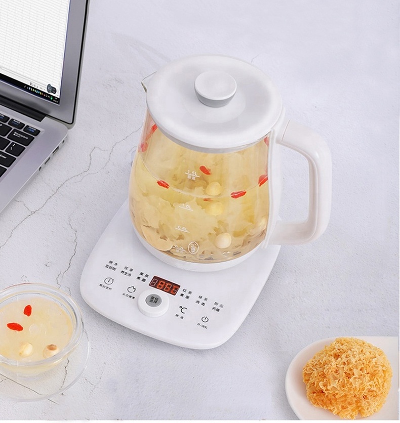 White Color Electric Tea Maker Machine 1.5L Glass Teapot Kettle and Household water heater With tea Filter