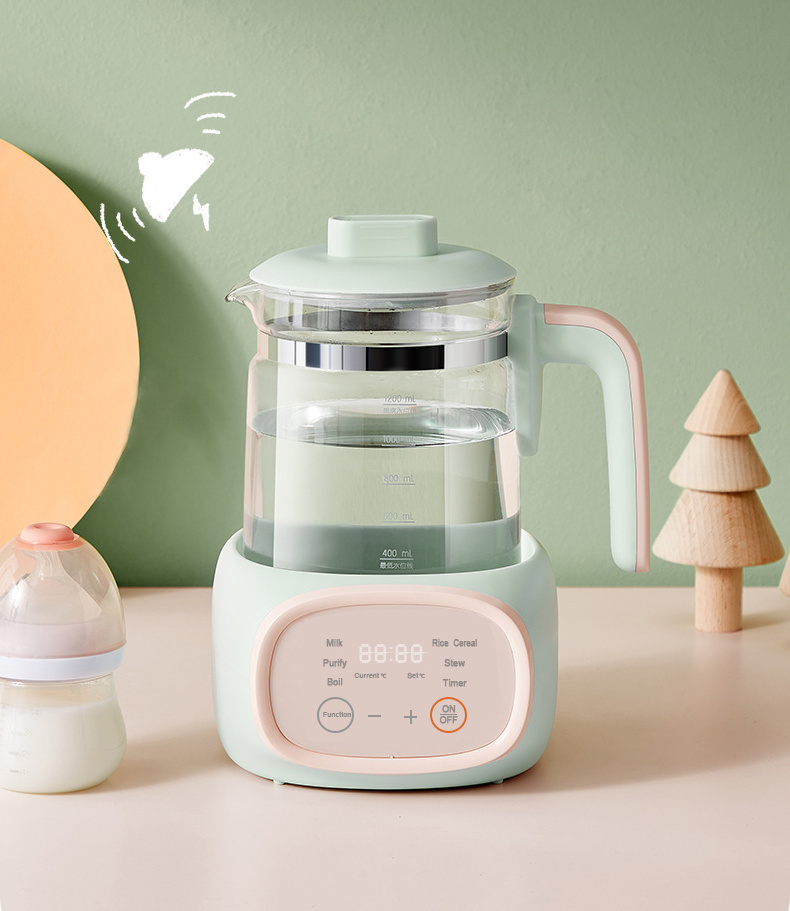 1.2L Electric Mini Baby Formula Kettle Green Glass Baby Boiler Kettle Quick Purify Baby Milk Boiler with Timer Functions