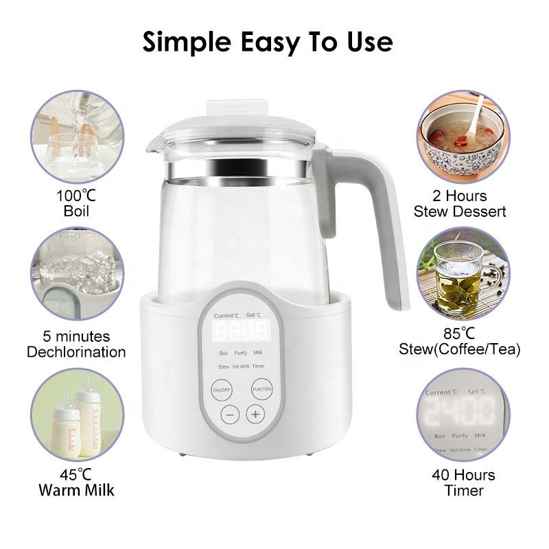 New Baby Water Kettle 1.2L Baby Formula Milk Warmer Multifunction Electric Glass Kettle for milk tea coffee with fan cooling  