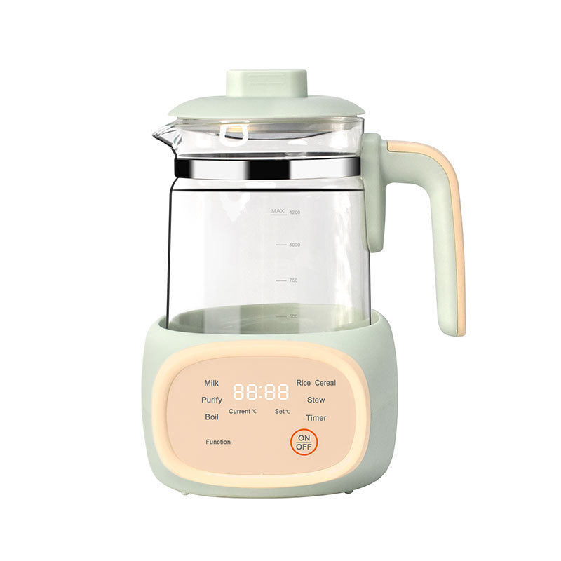 1.2L Electric Mini Baby Formula Kettle Green Glass Baby Boiler Kettle Quick Purify Baby Milk Boiler with Timer Functions