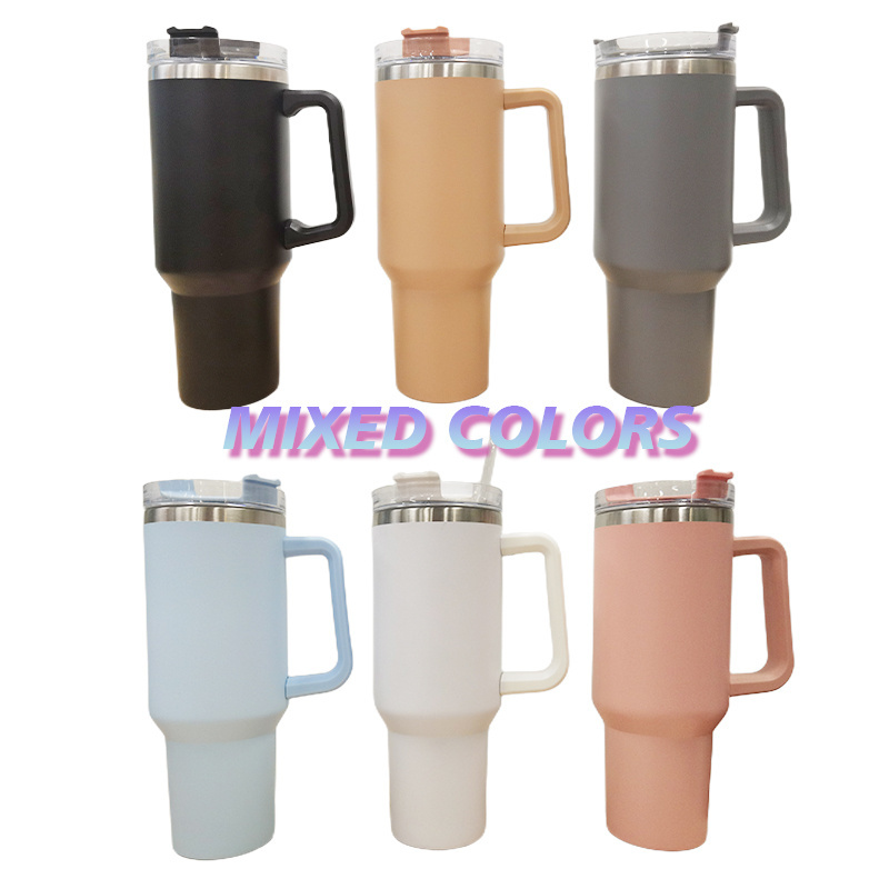 40 oz travel mug luxury water bottle with straw and handle 40oz stainless steel metal double wall insulated Custom beer tumbler