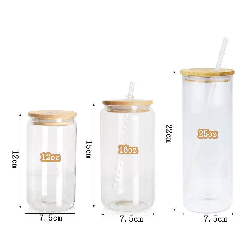 USA WAREHOUSE RTS stocked 12oz 16oz 25oz Clear Frosted Soda Pop Shaped Sublimation Beer Jar Glass Can cup Glass with Straw Lid