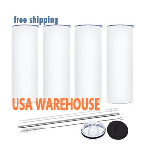 USA warehouse 20oz double wall sublimation blanks mugs Stainless Steel Tumblers with Straw and Rubber Bottom