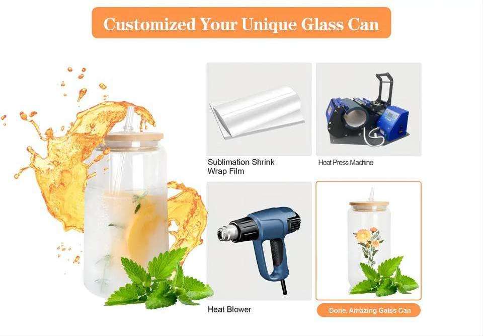 USA Warehouse stocked 12oz 16oz Clear Frosted Sublimation Blanks Glass Mason Jar Beer Can Glass Cup With Bamboo Lid And Straw