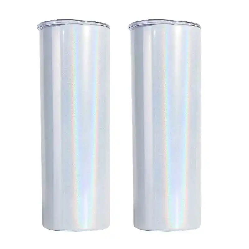 US Warehouse 20oz Stainless Steel Rainbow shimmer Glitter Sublimation Skinny Tumbler for sublimation DIY printing