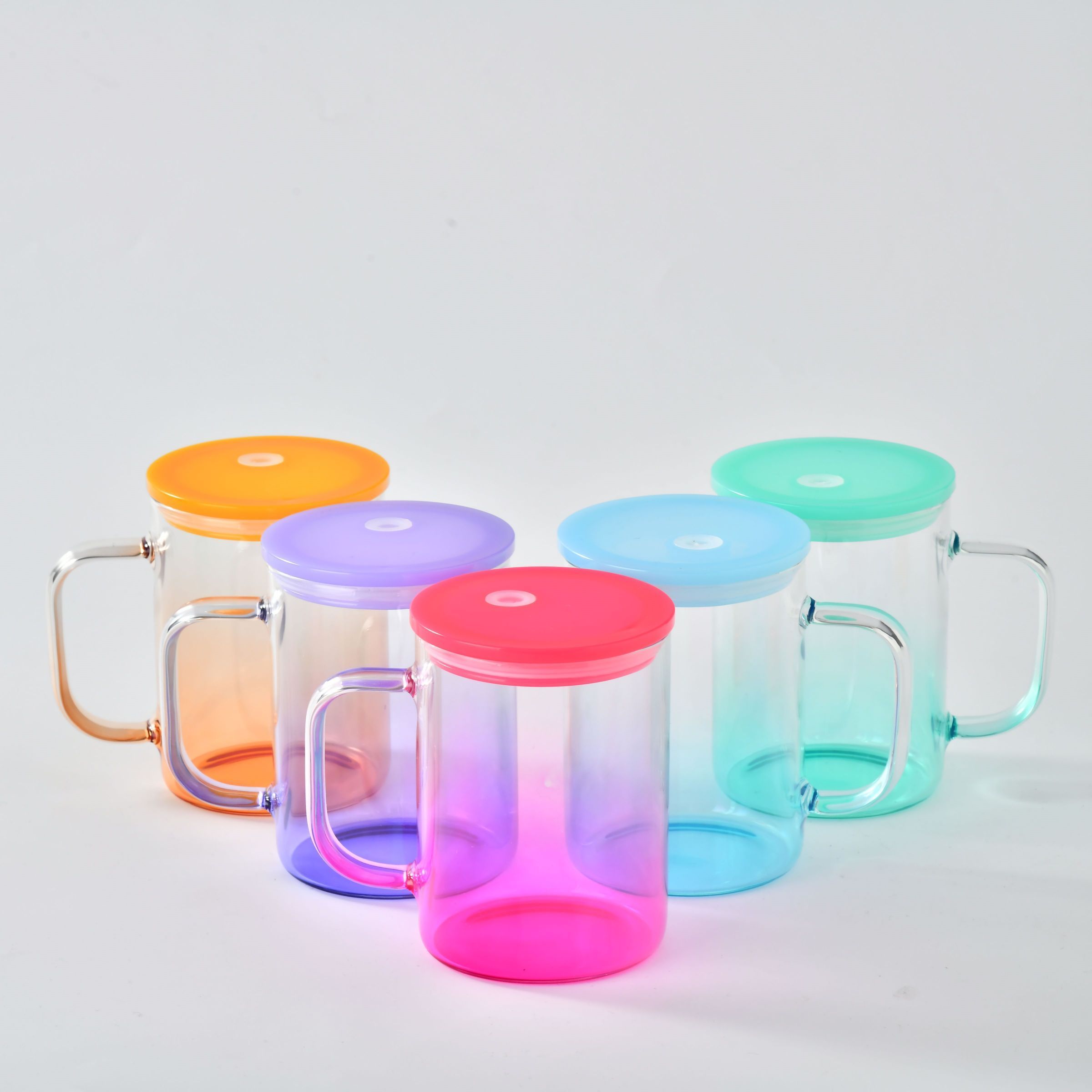 USA Warehouse 17oz clear jelly colored transparent plastic lids Coffee Mugs with Handle for Sublimation Transfer