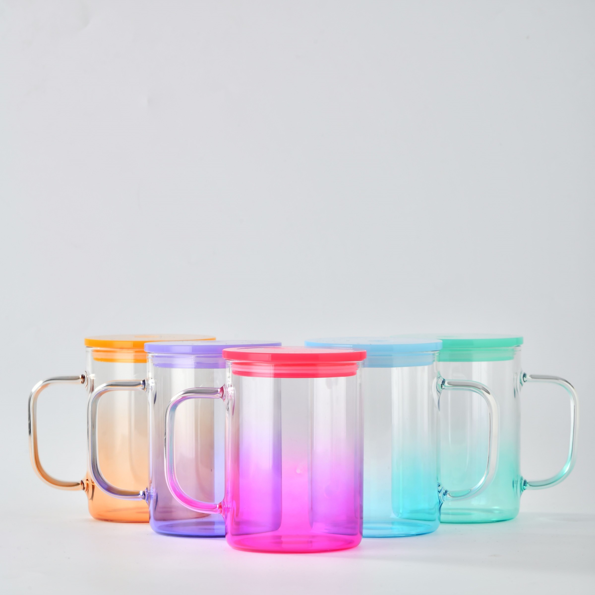 USA Warehouse 17oz clear jelly colored transparent plastic lids Coffee Mugs with Handle for Sublimation Transfer