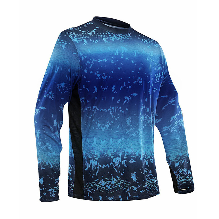 Wholesale UPF 50+ Sun Protection Polyester Men's Fishing Jersey Custom Mesh Quick Dry Long Sleeve Sublimation Fishing Shirts