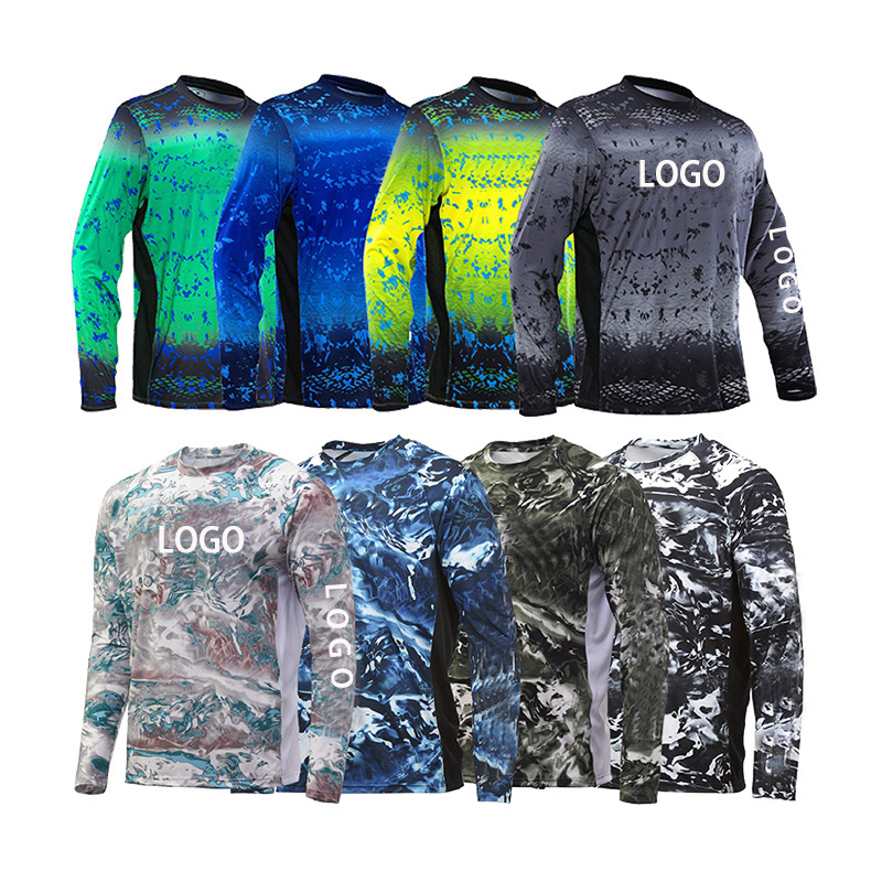 Wholesale UPF 50+ Sun Protection Polyester Men's Fishing Jersey Custom Mesh Quick Dry Long Sleeve Sublimation Fishing Shirts