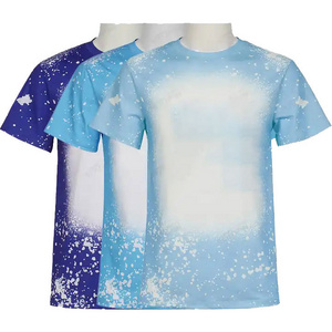 High quality blanks polyester cotton feel Bleach t-shirts adult kids unisex design sublimation printed Faux bleached t shirts