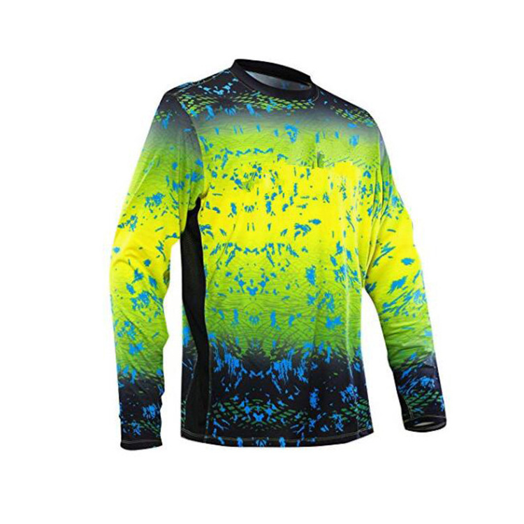 Wholesale UPF 50+ Sun Protection Polyester Men's Fishing Jersey Custom Mesh Quick Dry Long Sleeve Sublimation Fishing Shirts