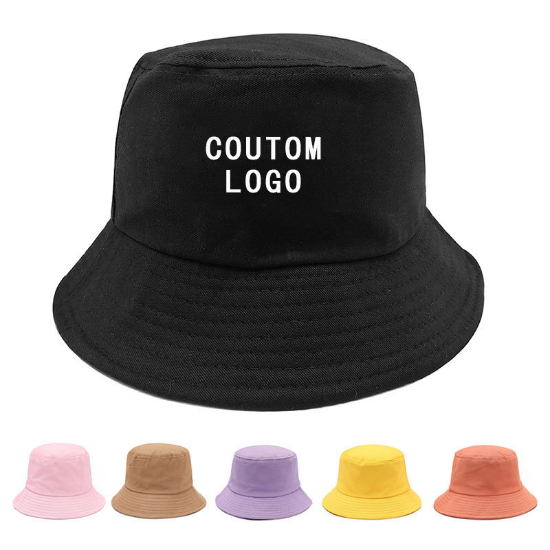 Wholesale Solid color All Cotton Printed Embroidered Bucket Hats Wide Brim Casual Custom Logo Blank Fisherman Caps