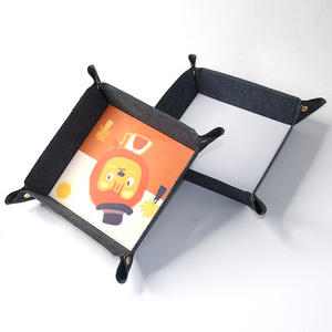 Subli-forward  Sublimation Rolling Tray Blank Foldable Square Denim Fabric Desk Storage Sundries Sublimation leather Trays