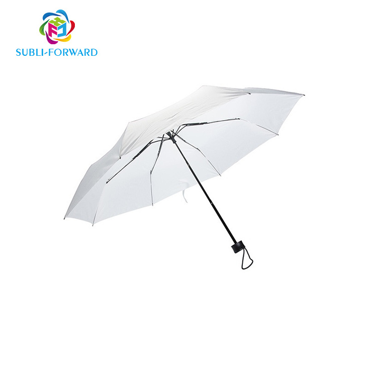 High Quality Water Protection Custom Design Blank Sublimation Printing Personalized Gift Sun Rain 3 Fold White foldable umbrella