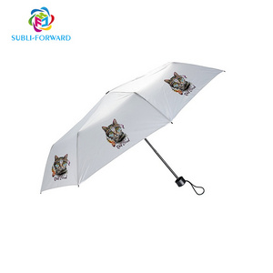 High Quality Water Protection Custom Design Blank Sublimation Printing Personalized Gift Sun Rain 3 Fold White foldable umbrella