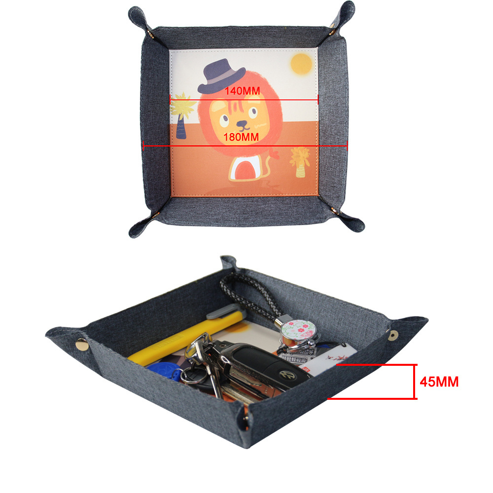 Subli-forward  Sublimation Rolling Tray Blank Foldable Square Denim Fabric Desk Storage Sundries Sublimation leather Trays