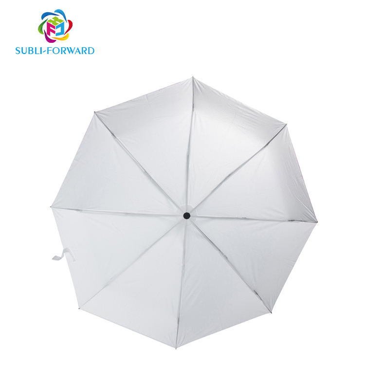 High Quality Water Protection Custom Design Blank Sublimation Printing Personalized Gift Sun Rain 3 Fold White foldable umbrella