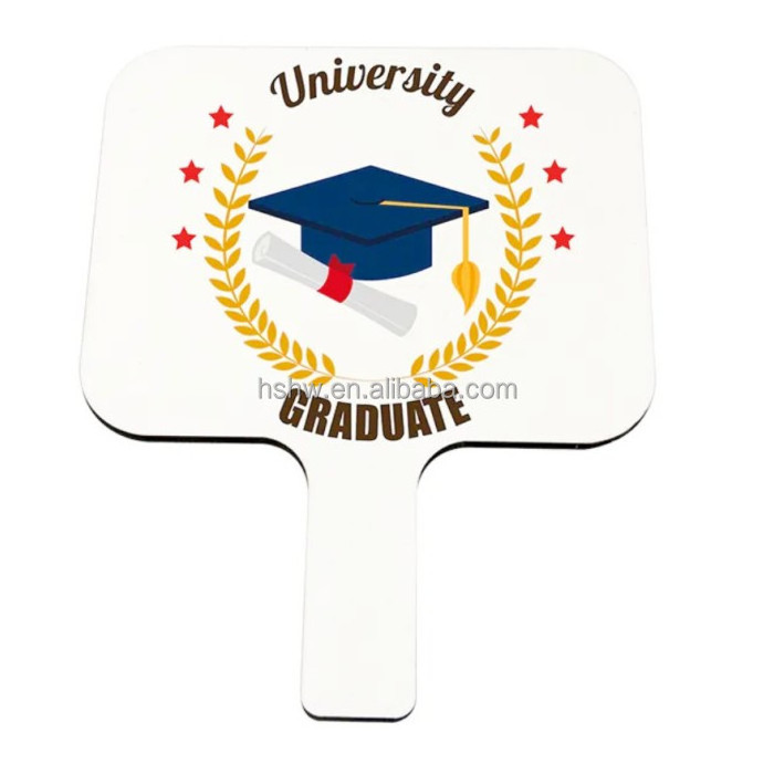 New 2023 MDF Sublimation Blank fans Photo Frames Photo Panel Hand Hold Fan for Graduation Paddle Fans Desk Decoration Gifts