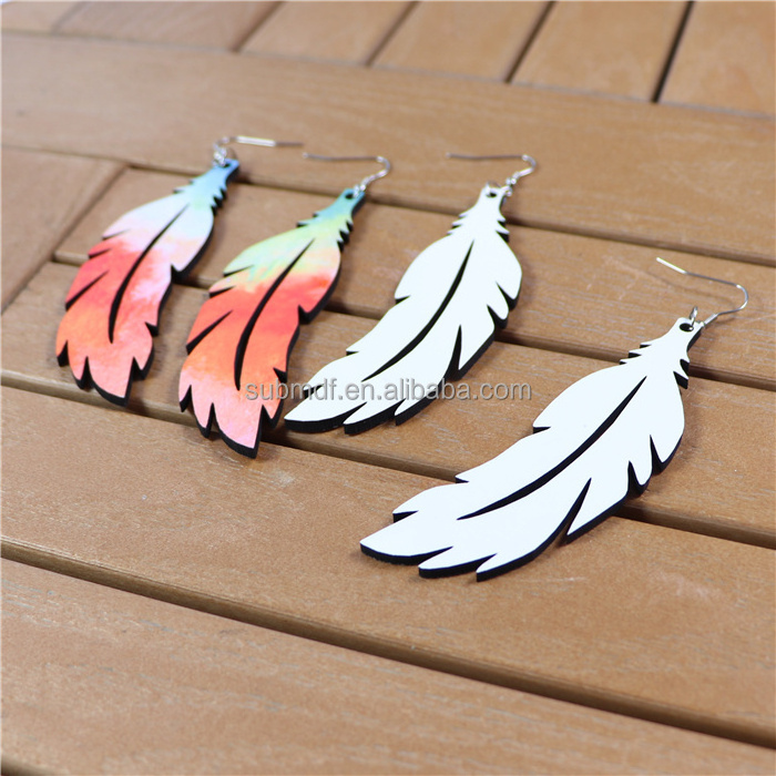 MDFSUB Unfinished DIY Double Sided Sublimation Earring Blank Heat Transfer Wire Hooks Earrings Wood MDF Women's Earring