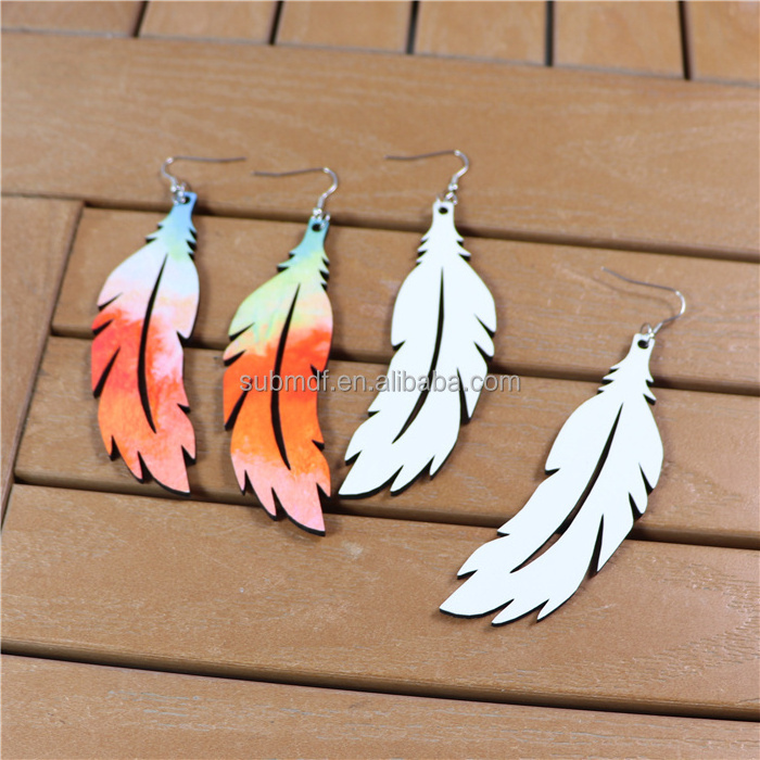 MDFSUB Unfinished DIY Double Sided Sublimation Earring Blank Heat Transfer Wire Hooks Earrings Wood MDF Women's Earring