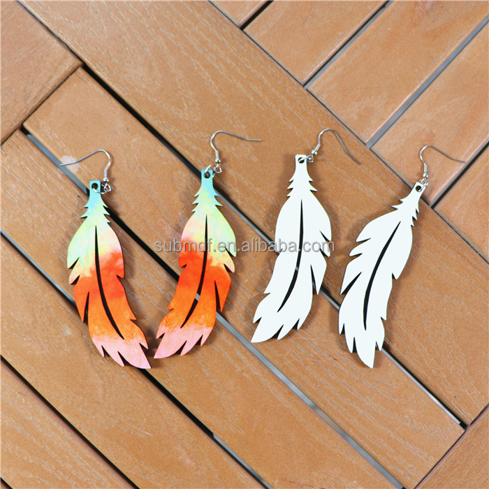 MDFSUB Unfinished DIY Double Sided Sublimation Earring Blank Heat Transfer Wire Hooks Earrings Wood MDF Women's Earring