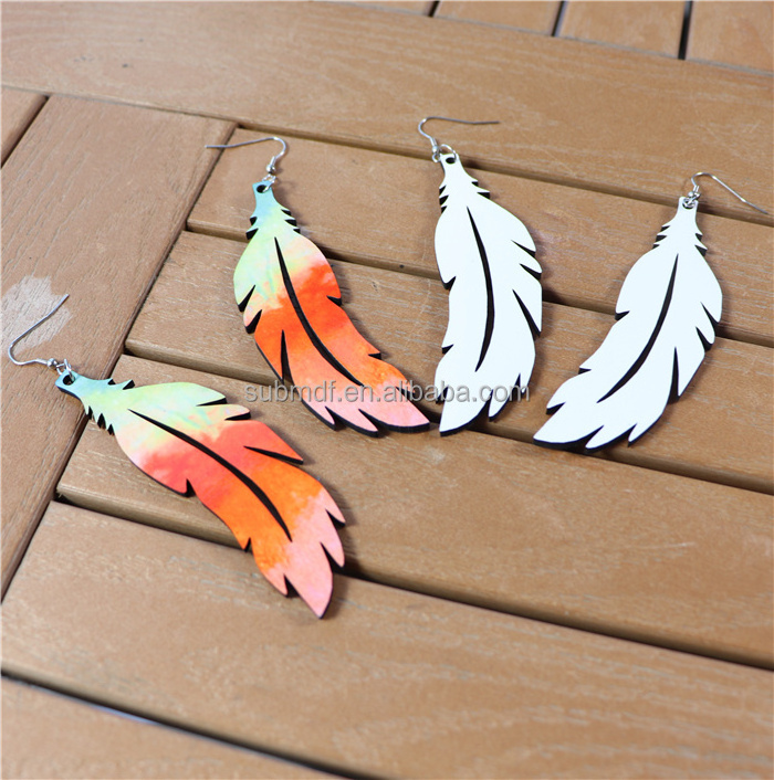 MDFSUB Unfinished DIY Double Sided Sublimation Earring Blank Heat Transfer Wire Hooks Earrings Wood MDF Women's Earring