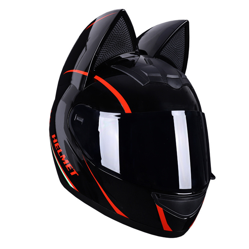 SUBO Summer Women Electric Motorcycle Cat Ears Helmets Gray Bow Men Cute Protection Safety Motorcycle Full Face Helmet