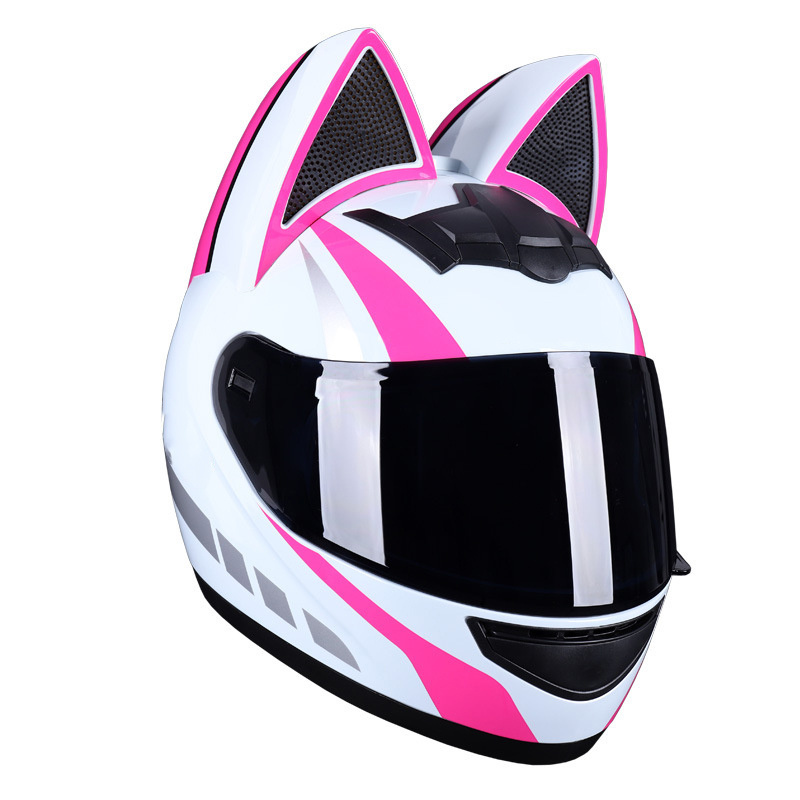 SUBO Summer Women Electric Motorcycle Cat Ears Helmets Gray Bow Men Cute Protection Safety Motorcycle Full Face Helmet