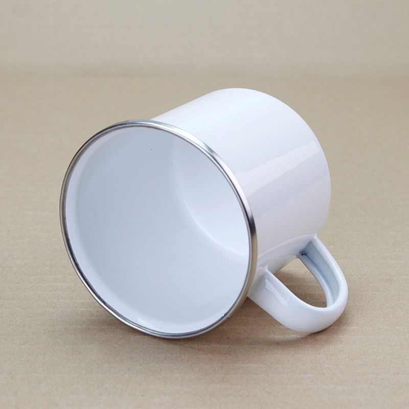 new arrival blank coffee 11oz white camping mug sublimation enamel cup with handle