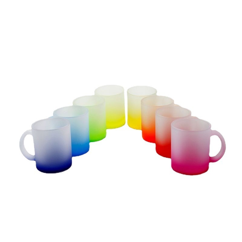 Custom logo colorful 11oz 16oz frosted gradient glass mug sublimation drinking tea milk coffee beer cup with handle for DIY