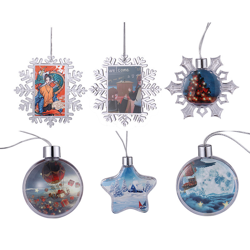 Custom logo sublimation blank crafts plastic snowflake garden hanging Xmas Christmas tree decoration ornaments