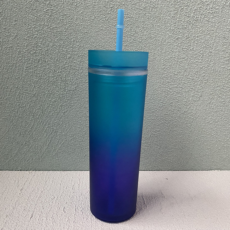 wholesale Double Wall 16oz Pastel plastic rainbow gradient matte acrylic tumbler skinny cup with straw