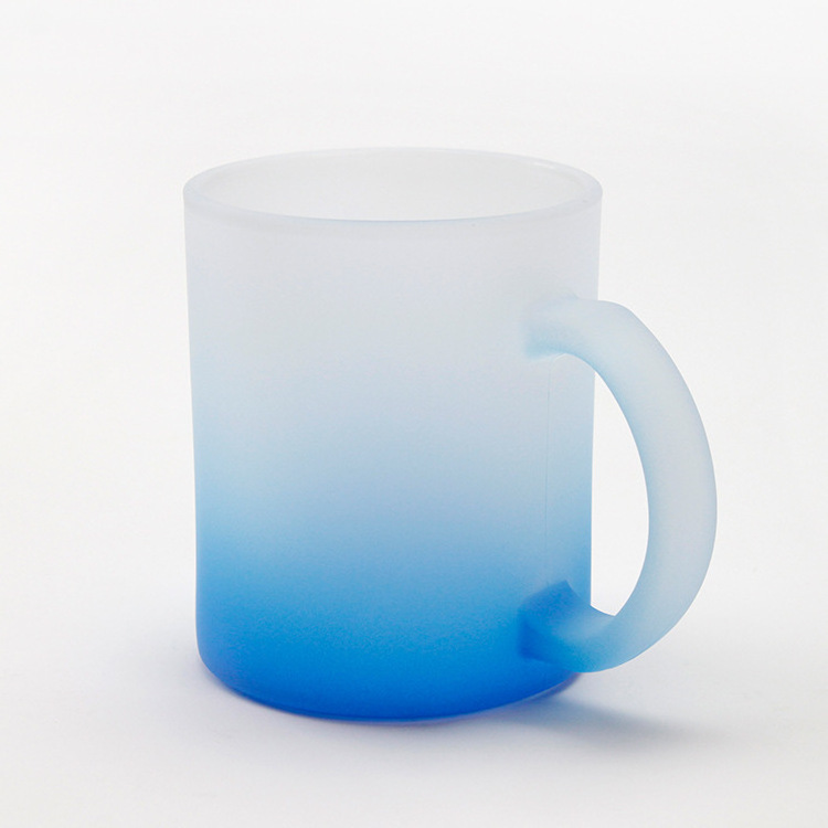 Custom logo colorful 11oz 16oz frosted gradient glass mug sublimation drinking tea milk coffee beer cup with handle for DIY