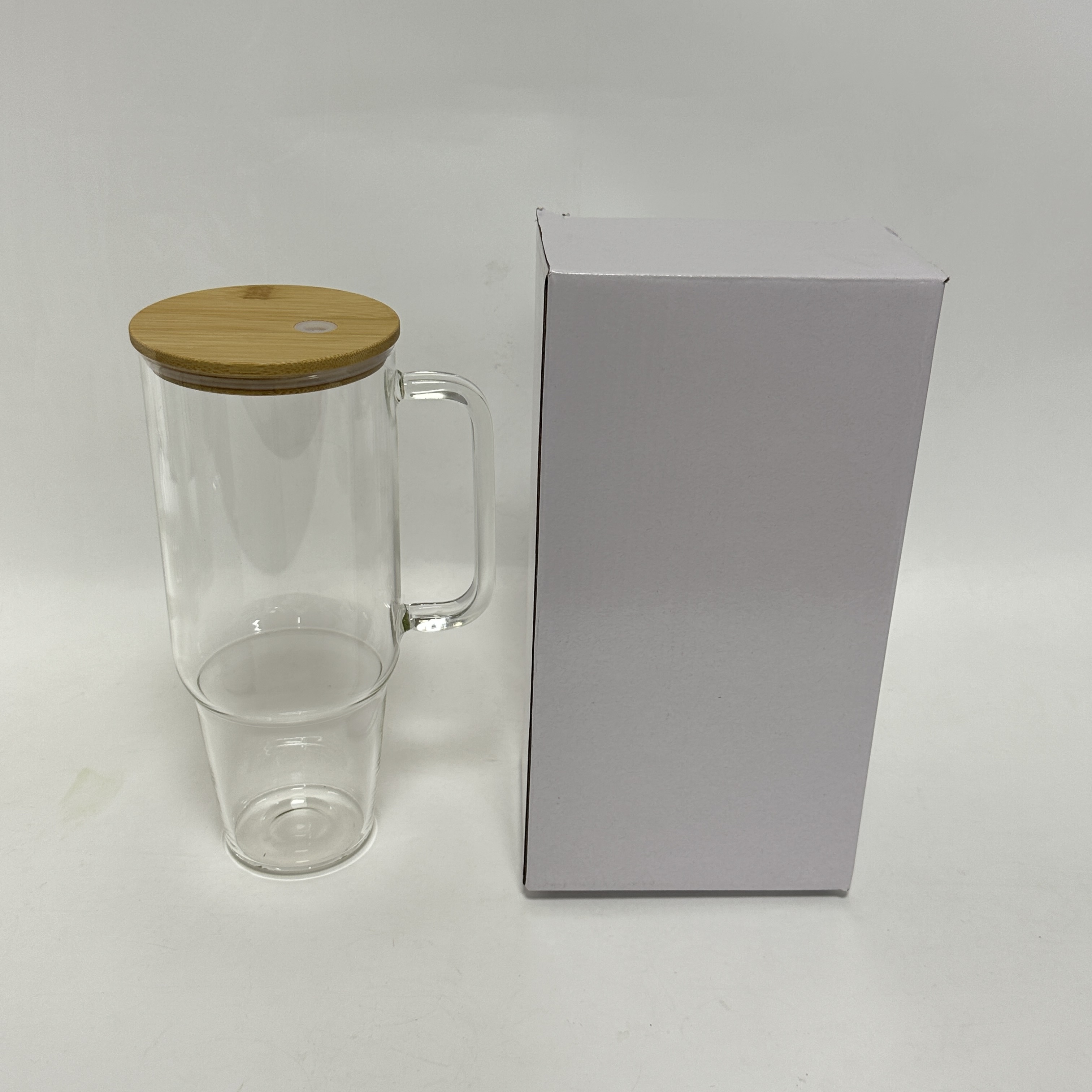 New arrival clear frosted 32oz 40oz sublimation Glass Tumbler with Handle reusable glass mug cup with bamboo lid and straw