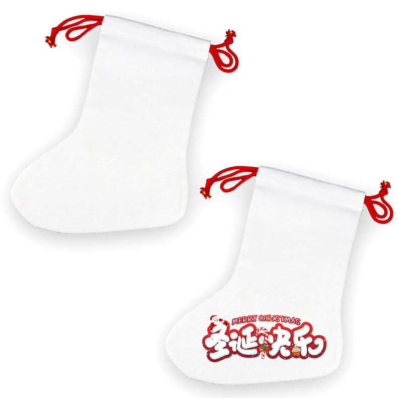 Customised linen sublimation blank personalized bulk hanging decoration inflatable xmas santa Christmas stocking sock for kids