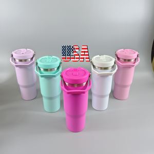 Blank Sublimation Vacuum Insulated Iced Coffee Soda 30oz Flip Straw Tumbler With Handle Sports Water Bottle For Heat Press