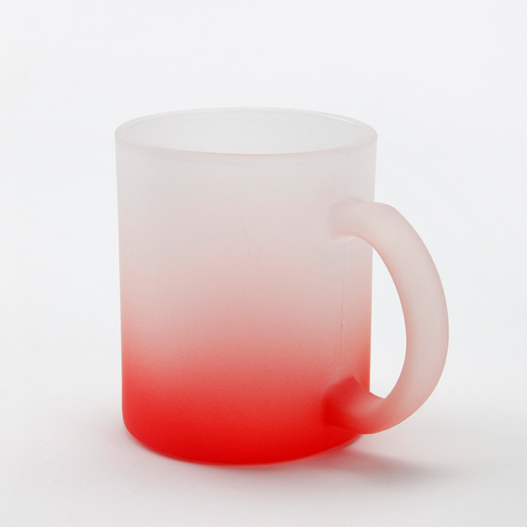 Custom logo colorful 11oz 16oz frosted gradient glass mug sublimation drinking tea milk coffee beer cup with handle for DIY