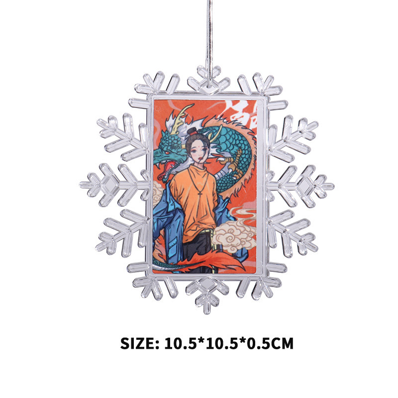 Custom logo sublimation blank crafts plastic snowflake garden hanging Xmas Christmas tree decoration ornaments