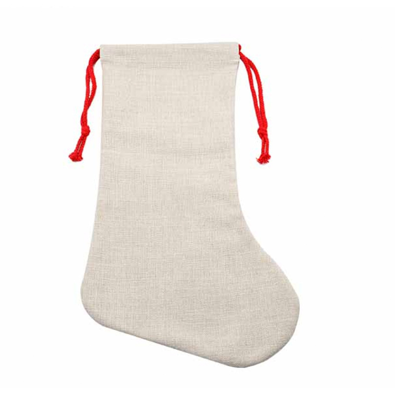 Customised linen sublimation blank personalized bulk hanging decoration inflatable xmas santa Christmas stocking sock for kids