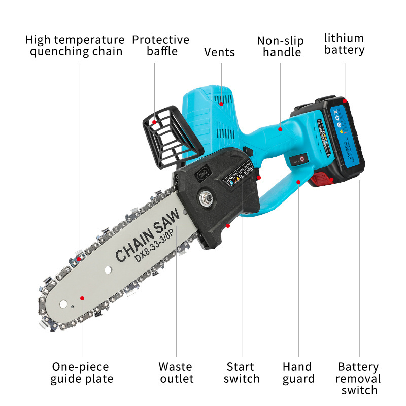 100MM Wood Cutter 21V Lightweight 0.7kg Cordless Electric Chain Saw Rechargeable Mini Chainsaw