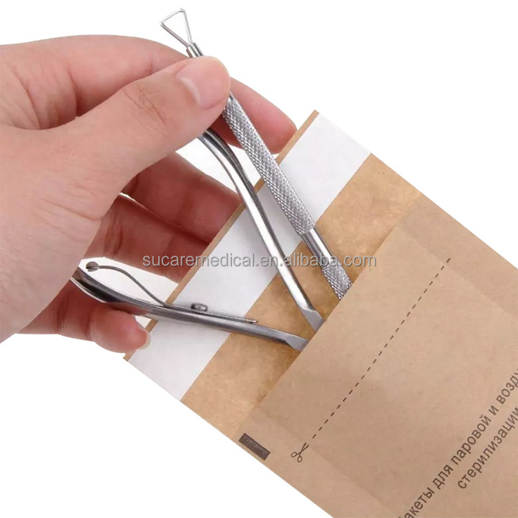 Multiple Sizes Kraft Paper Self Sealing Dry Heat Sterilization Pouches 100pcs/pack