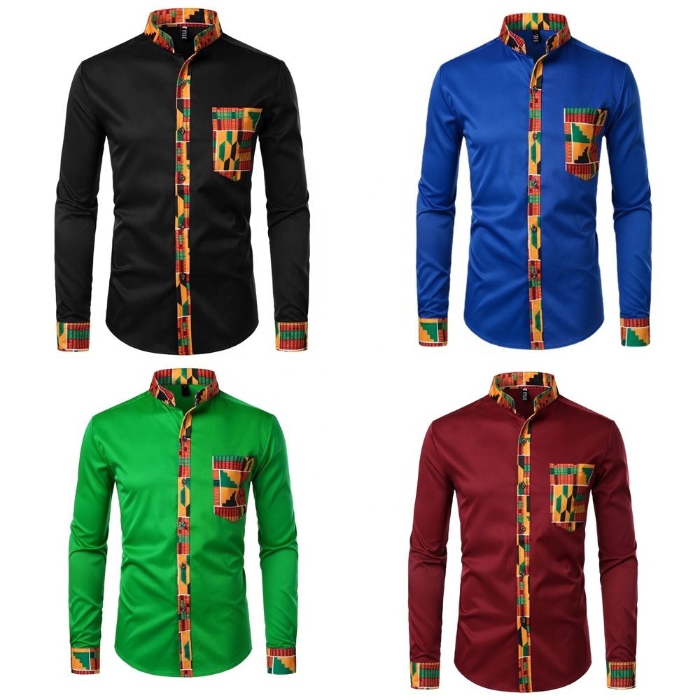 2023 Fashion Printed Shirt Men's African Long Sleeve Button up Traditional Dashiki Shirt Patchwork African Clothing For Men