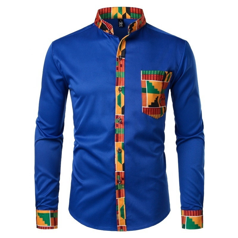 2023 Fashion Printed Shirt Men's African Long Sleeve Button up Traditional Dashiki Shirt Patchwork African Clothing For Men