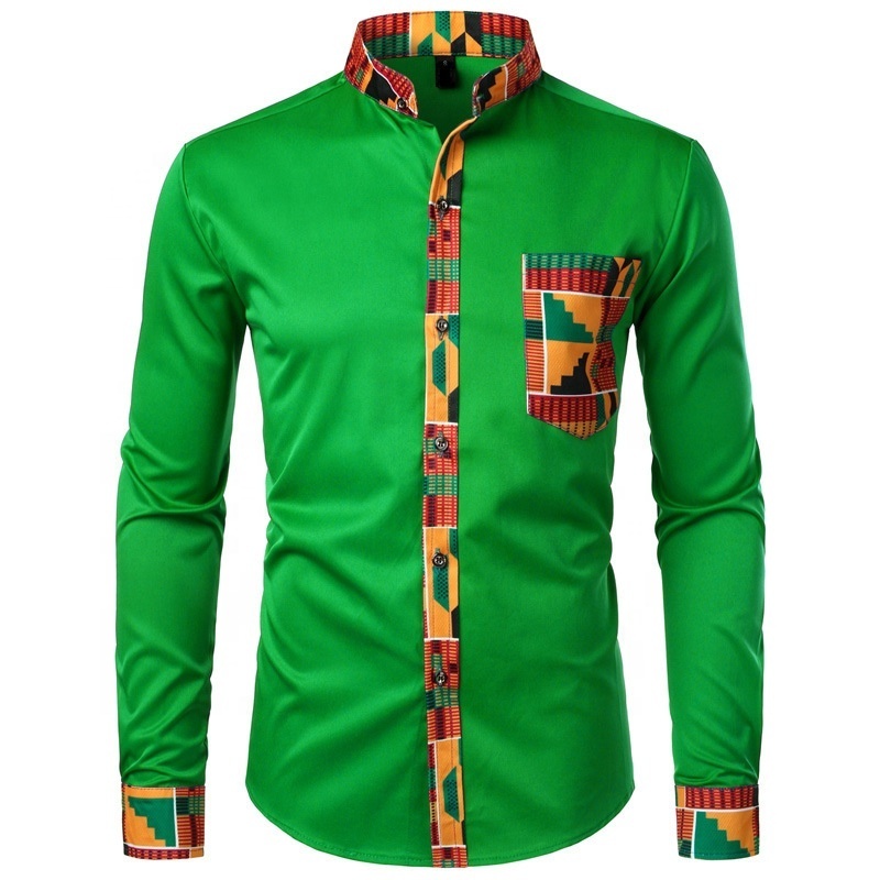 2023 Fashion Printed Shirt Men's African Long Sleeve Button up Traditional Dashiki Shirt Patchwork African Clothing For Men